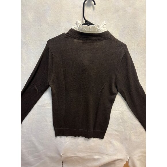 Tory Burch Womens Merino Wool & Cotton Ruffle Collar Cardigan Sweater Size L - Picture 13 of 14